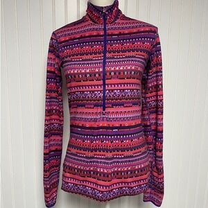 Nike Pro Pink Purple  Fair Isle 1/2 Zip Pullover Running Shirt Womens Medium